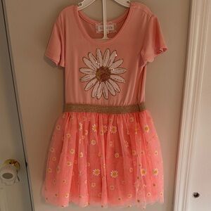 Coral Daisy Kids Tulle Dress